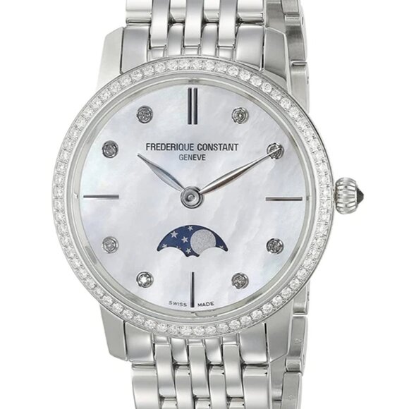 Frederique Constant Women's Moon phase Quartz Silver Watch 30MM FC-206MPWD1SD6B - Picture 1 of 4